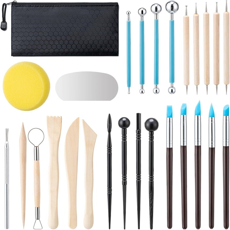 Amrules Clay Tools Kit, 27 PCS Pottery Tools, Practical Polymer Clay Sculpting Tools Kit, Air Dry Clay Tools Set for Adults, Pottery Craft, Dotting, Carving, Drawing, Molding, Modeling, Shaping - Image 1